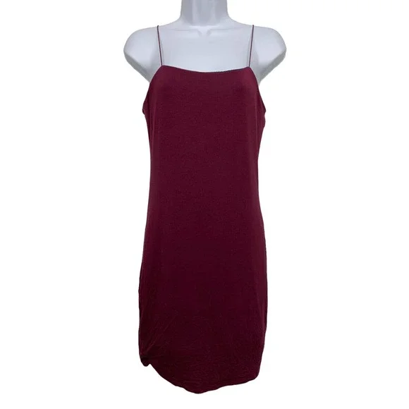Express | Dresses | Express Womens M Maroon Bodycon Dress Elasticized  Spaghetti Straps Lined | Poshmark